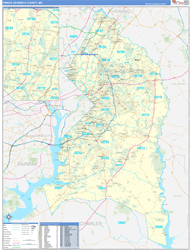 Prince George'sCounty, MD Wall Map Zip Code Basic Style 2024